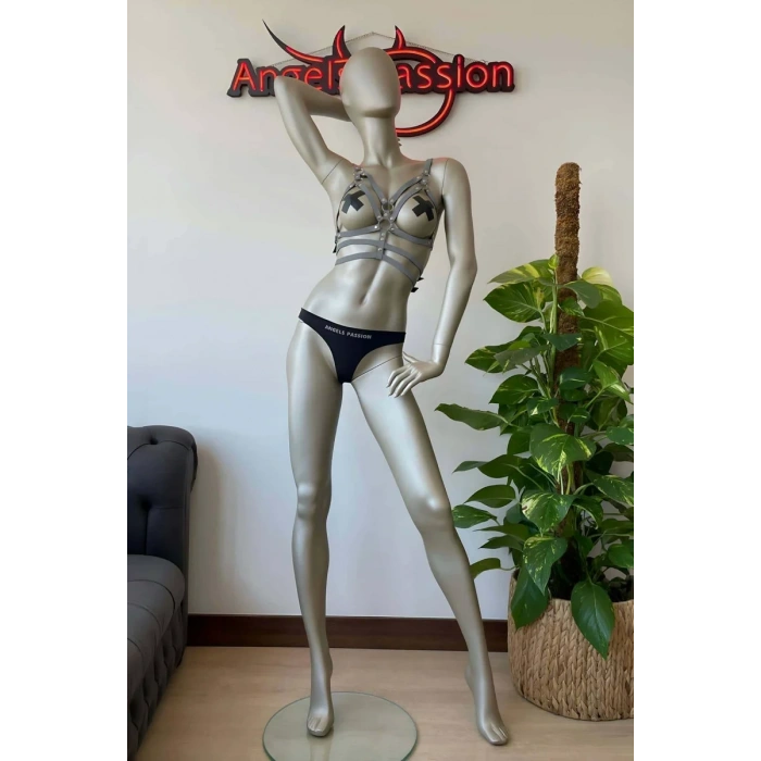 Beyaz Reflektörlü Erotik Giyim Göğüs Üzeri Harness - APFT296