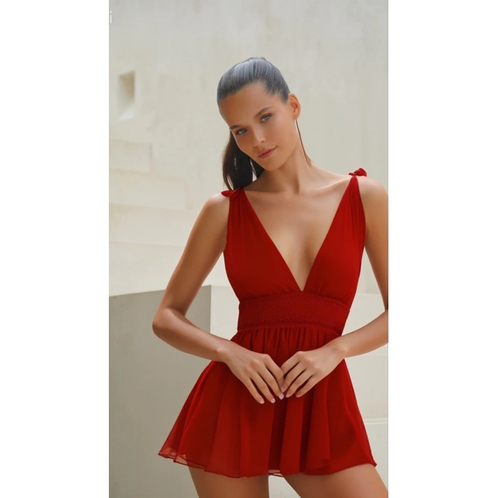Bordeaux Lace Puantiye Tül Fantezi Gecelik