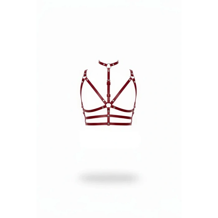 Bordo Göğüs Harness Deri Çok Bantlı Halka Detaylı - Brf235