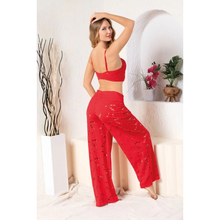 Bralet Sütyen, Slip Külot Ve Pantolon Takım Kırmızı