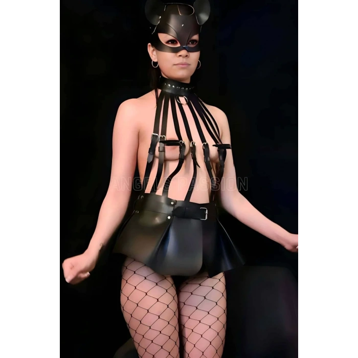 Büstiyer ve Choker Görünümlü Şık Etek Harness - APFT998