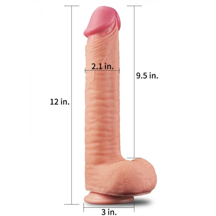 Censan 12 İnç Dual Layered Platinum Silicone Cock Dildo