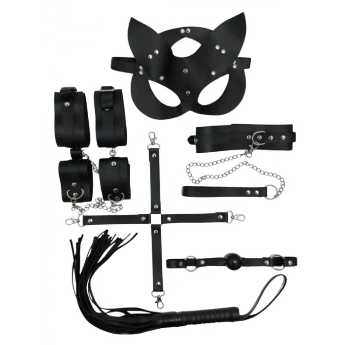 Censan 7 Parça Fetiş Esaret Seti Siyah Kedi Maskeli