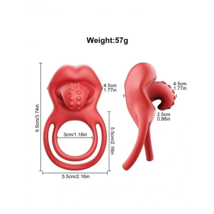 Censan G-Noktası Uyarımlı Dilli Titreşimli Penis Halkası – Çift Yönlü Zevk