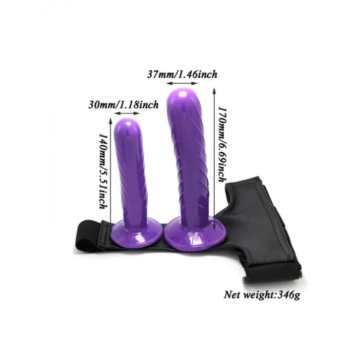 Censan Mor Double Dong Titreşimli Belden Bağlamalı Çift Taraflı Bisex Dildo Vibratör