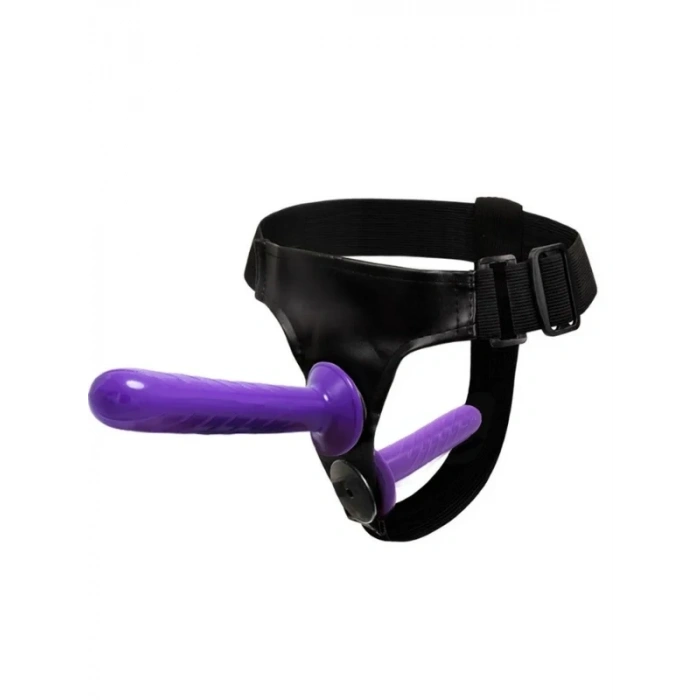 Censan Mor Double Dong Titreşimli Belden Bağlamalı Çift Taraflı Bisex Dildo Vibratör model 2