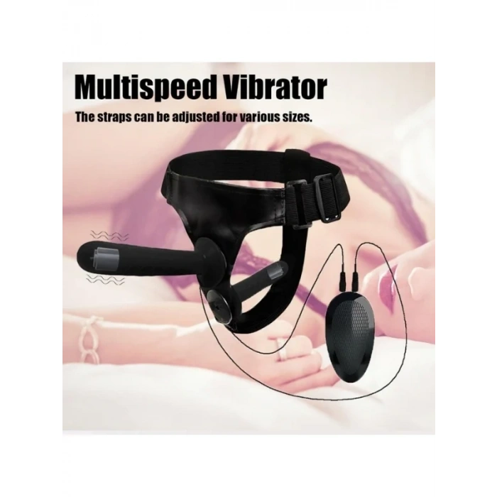 Censan Siyah Double Dong Titreşimli Belden Bağlamalı Çift Taraflı Bisex Dildo Vibratör