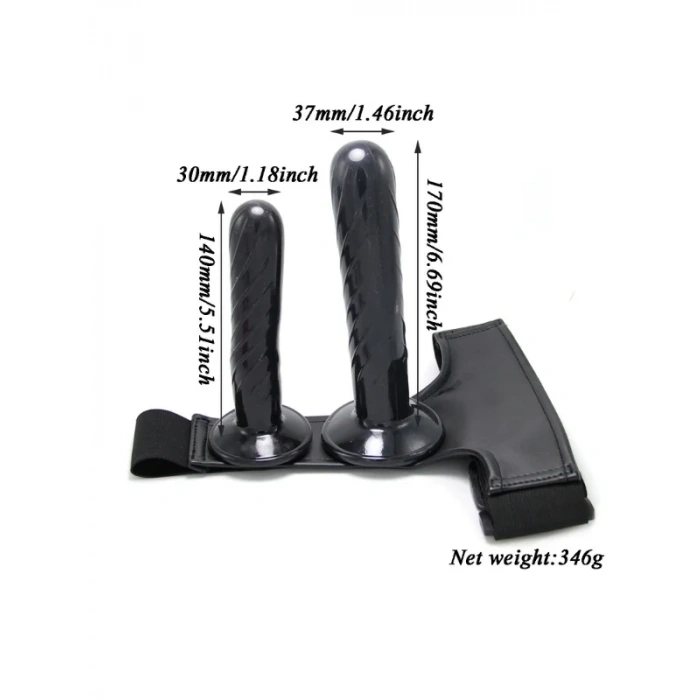 Censan Siyah Double Dong Titreşimli Belden Bağlamalı Çift Taraflı Bisex Dildo Vibratör