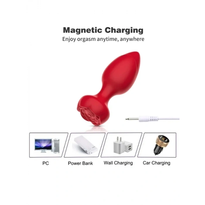 Censan Telefon Kontrollü Full Covered Rubber Rose Anal Plug – Siyah