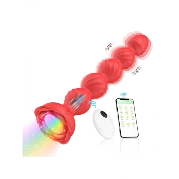 Censan Telefon Kontrollü Haley Rose Pulled Beads Anal Plug – Kırmızı