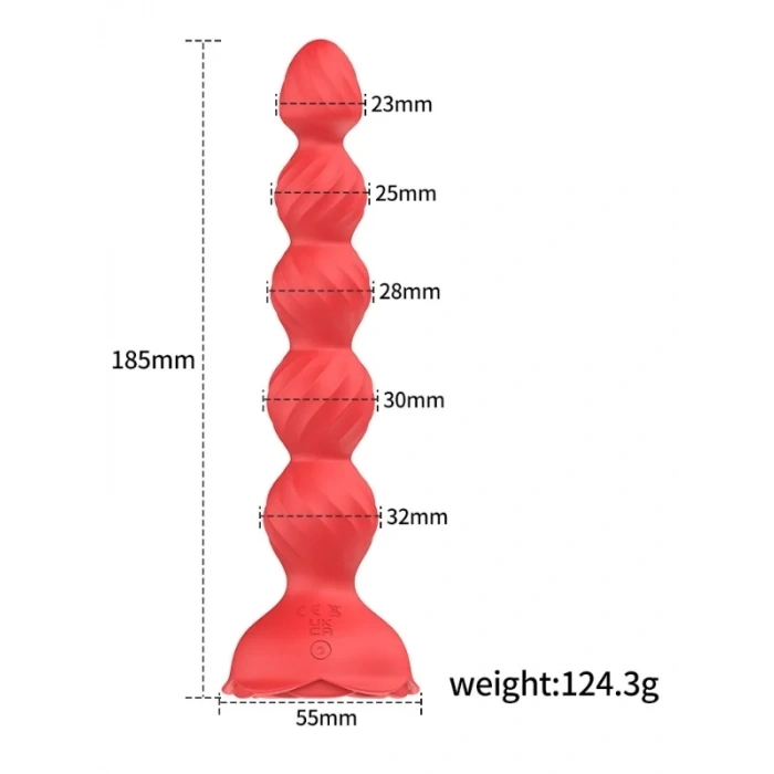 Censan Telefon Kontrollü Haley Rose Pulled Beads Anal Plug – Kırmızı