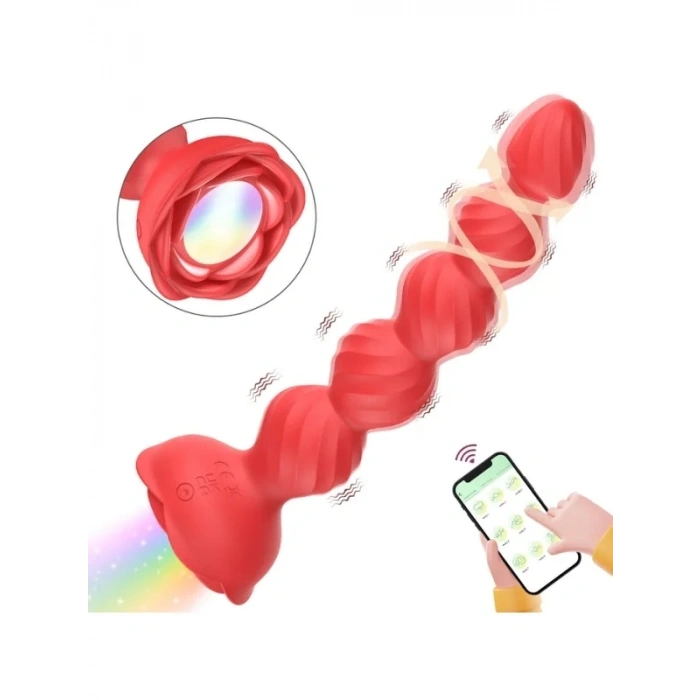 Censan Telefon Kontrollü Haley Rose Pulled Beads Anal Plug – Kırmızı