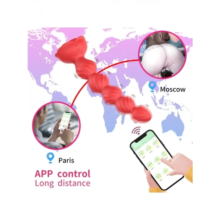 Censan Telefon Kontrollü Haley Rose Pulled Beads Anal Plug – Kırmızı