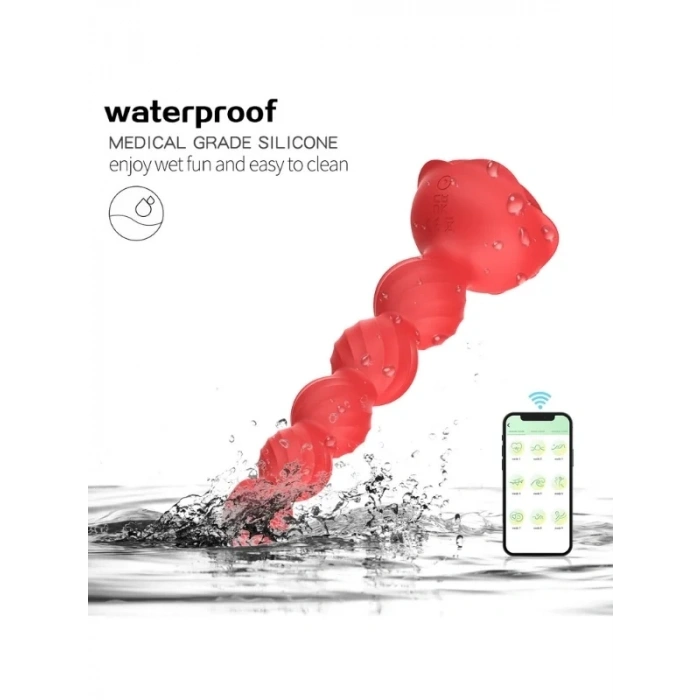 Censan Telefon Kontrollü Haley Rose Pulled Beads Anal Plug – Kırmızı