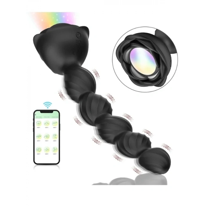 Censan Telefon Kontrollü Haley Rose Pulled Beads Anal Plug – Siyah