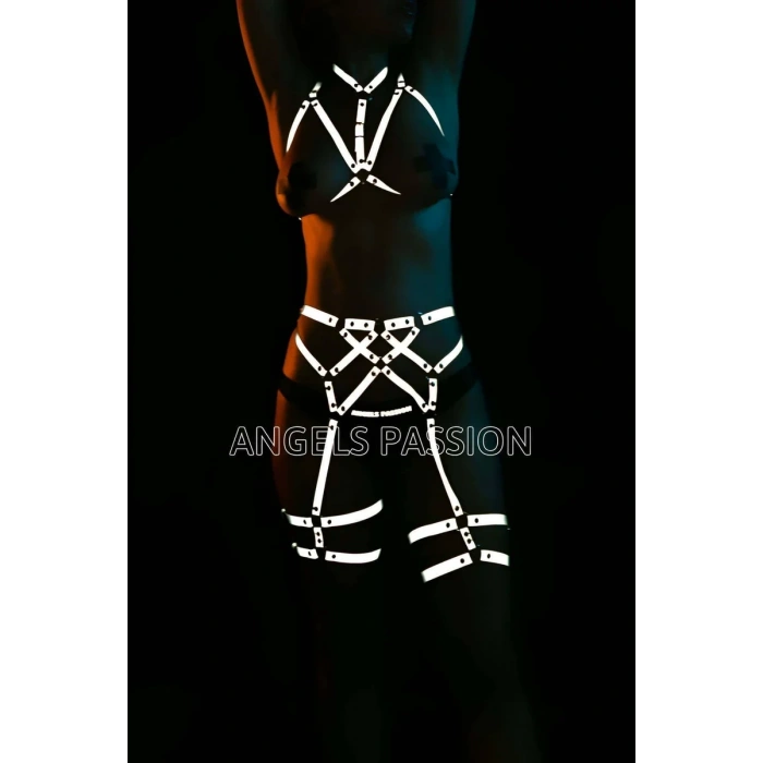 Club Elbiseleri Seksi Karanlıkta Parlayan Reflektörlü Harness Takım - APFT444