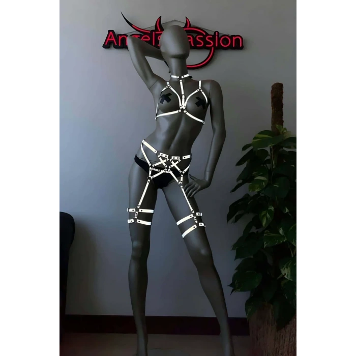 Club Elbiseleri Seksi Karanlıkta Parlayan Reflektörlü Harness Takım - APFT444