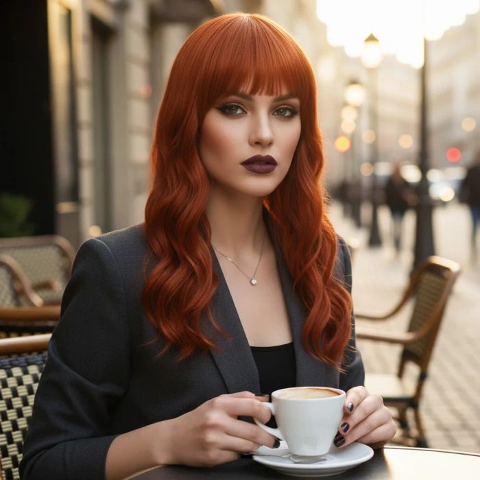 Dalgalı Kısa Perçemli Fiber Sentetik Peruk - Bakır