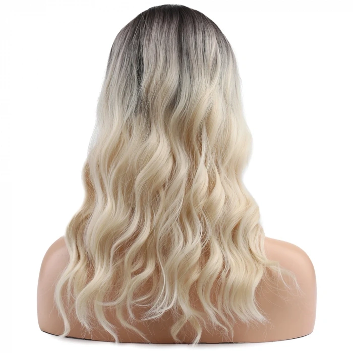 Dalgalı Kısa Perçemli Fiber Sentetik Peruk - Kahve / Platin Ombreli