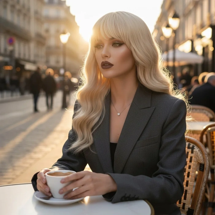 Dalgalı Kısa Perçemli Fiber Sentetik Peruk - Platin