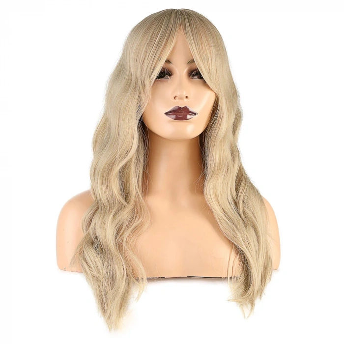 Dalgalı Perçemli Fiber Sentetik Orta Boy Peruk - Balköpüğü Platin Röfleli