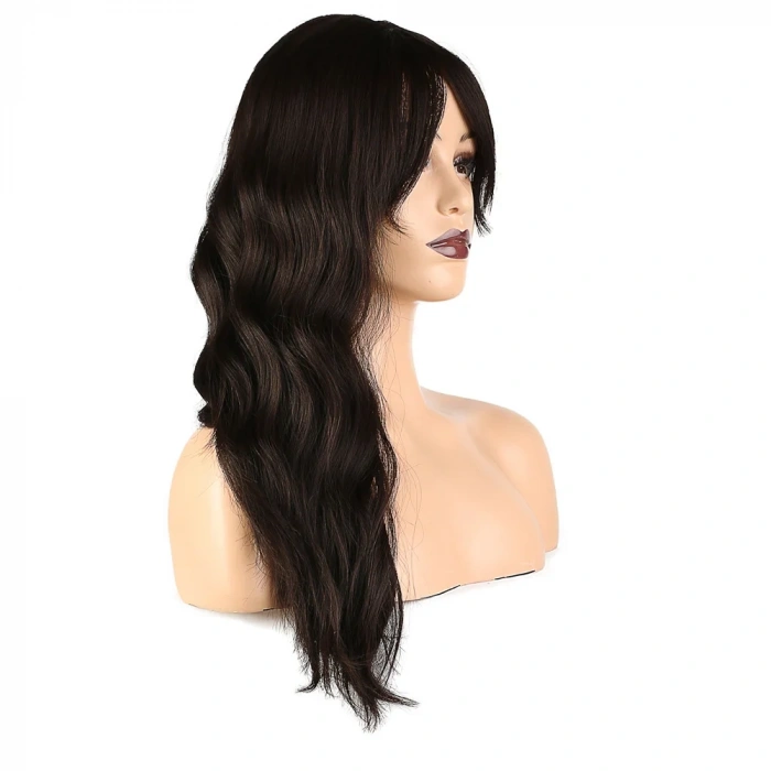 Dalgalı Perçemli Fiber Sentetik Orta Boy Peruk - Kahverengi