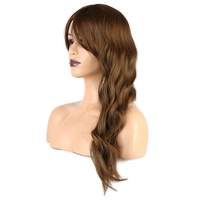 Dalgalı Perçemli Fiber Sentetik Orta Boy Peruk - Kumral
