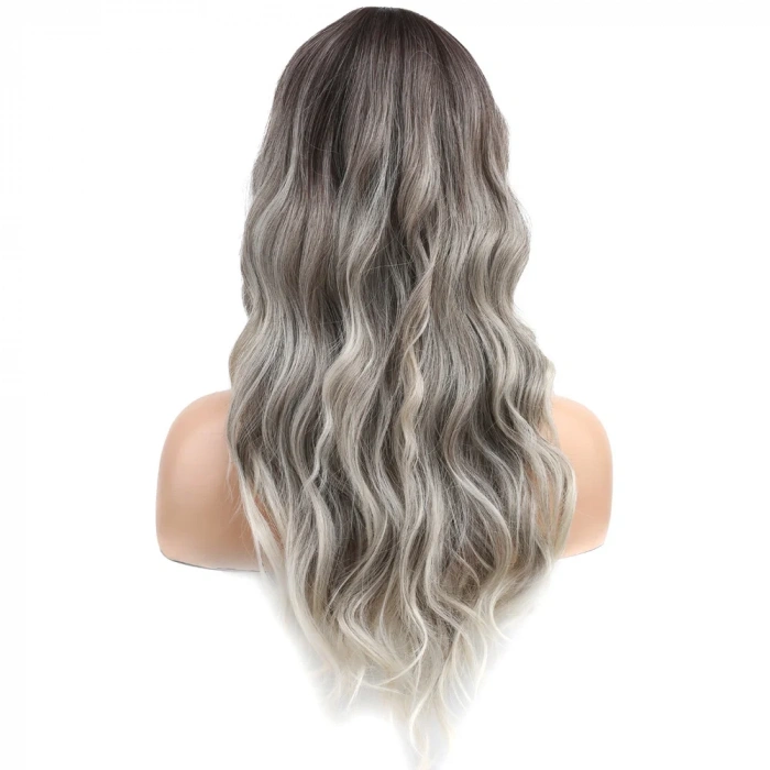 Dalgalı Perçemli Fiber Sentetik Orta Boy Peruk - Ombre ve Röfleli