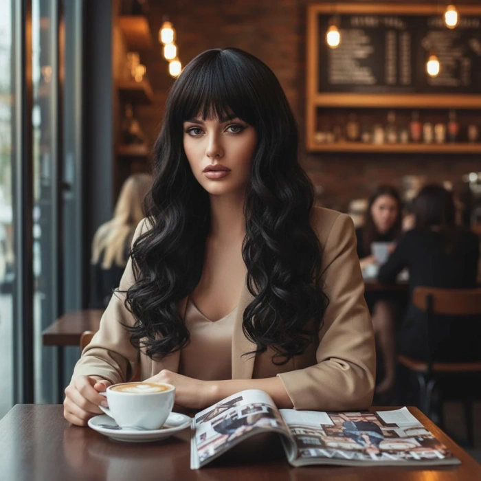 Dalgalı Perçemli Uzun Fiber Sentetik Peruk - Kahverengi