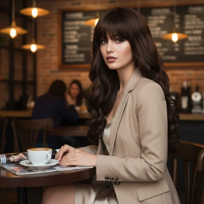 Dalgalı Perçemli Uzun Fiber Sentetik Peruk - Koyu Kahve