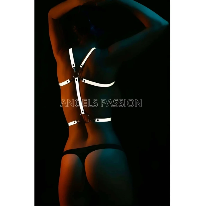 Dansçı Kostümleri Beyaz Reflektörlü Seksi Göğüs Harness - APFT107