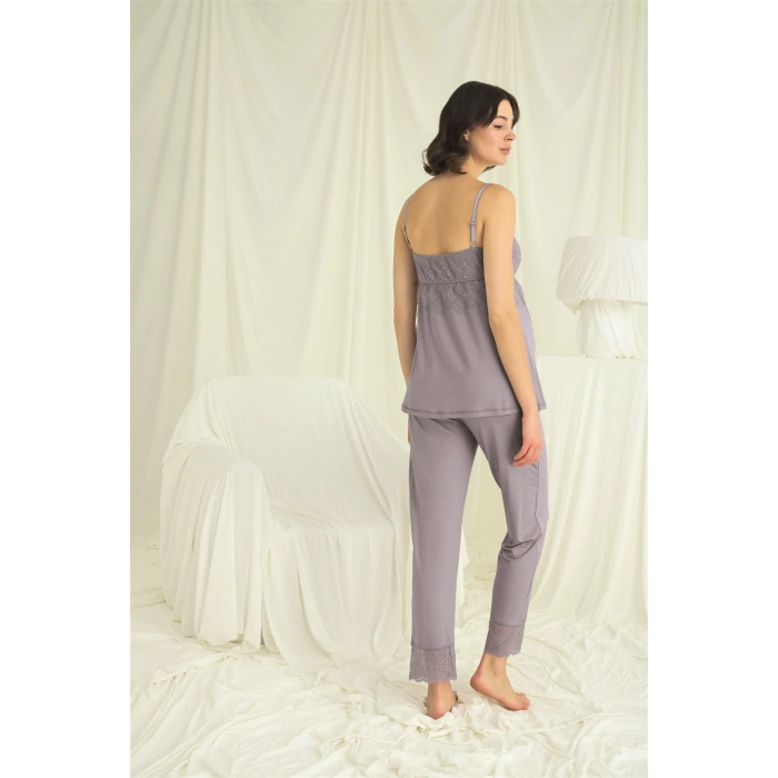 Dantelli Hamile Lohusa 3lü Pijama Takımı