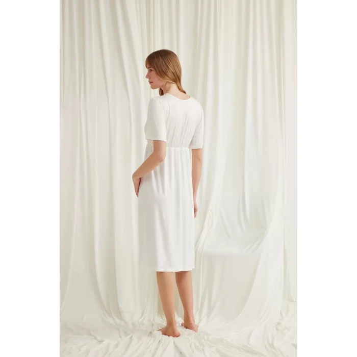 Dantelli Önü Düğmeli Hamile Lohusa Gecelik