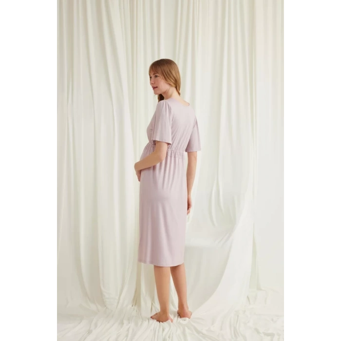 Dantelli Önü Düğmeli Hamile Lohusa Viskon Gecelik