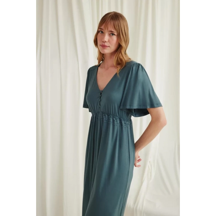 Dantelli Önü Düğmeli Hamile Lohusa Viskon Gecelik