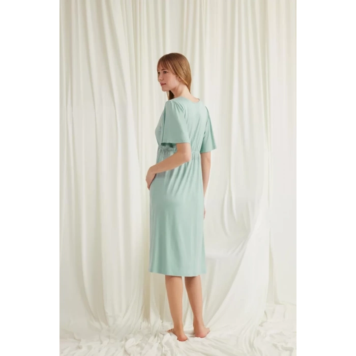 Dantelli Önü Düğmeli Hamile Lohusa Viskon Gecelik