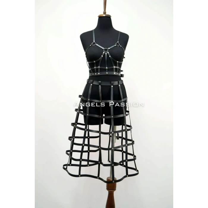 Deri Etek ve Deri Göğüs Harness Takım, Cosplaywear - APFT1013