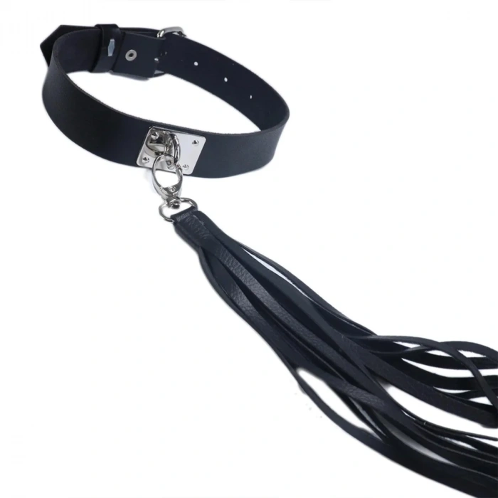 Deri Fırfırlı Choker Harness Kolye Siyah