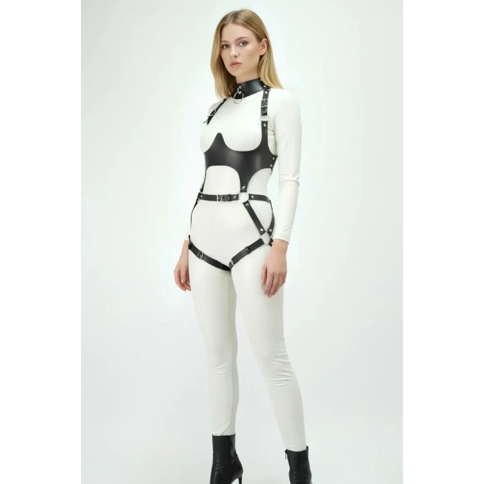 Deri Harness, Göğüs Altı Destekli Harness Takım, Deri Dansçı Kostüm - APFT1402