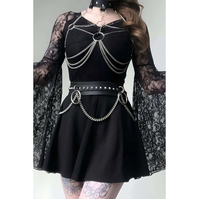 Deri Ve Zincirli Şık Harness Takım - Brf413