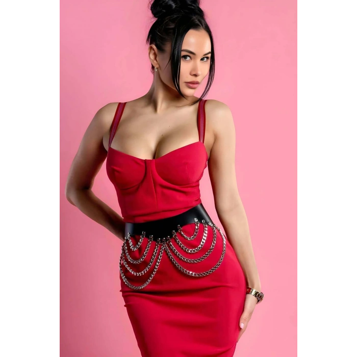 Deri Zincirli Bel Kemeri, Korse Harness - Brf1096