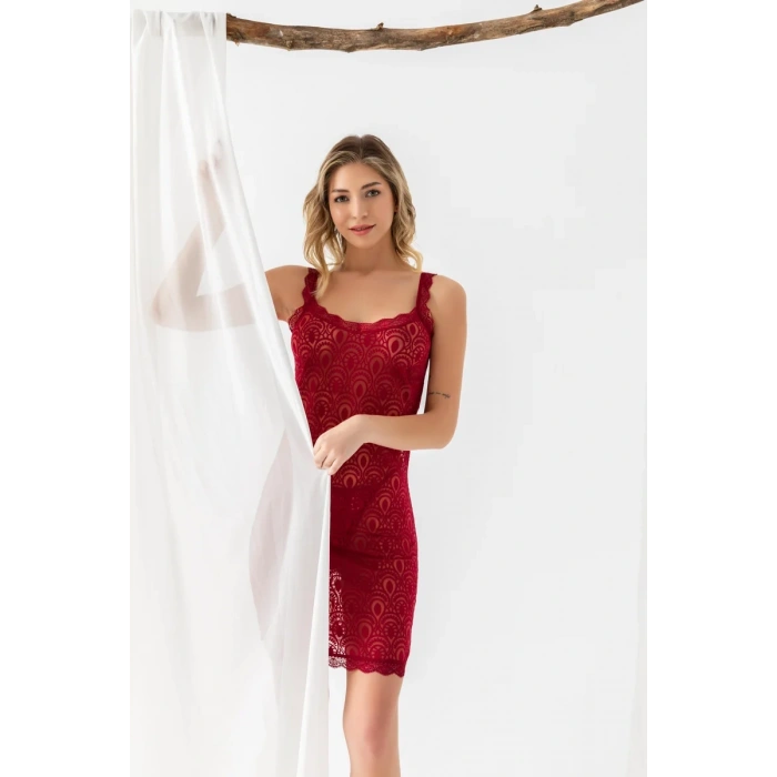 DEVORE TRANSPARAN BABYDOLL STRİNG TAKIM BORDO (31842)