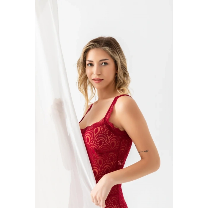 DEVORE TRANSPARAN BABYDOLL STRİNG TAKIM BORDO (31842)