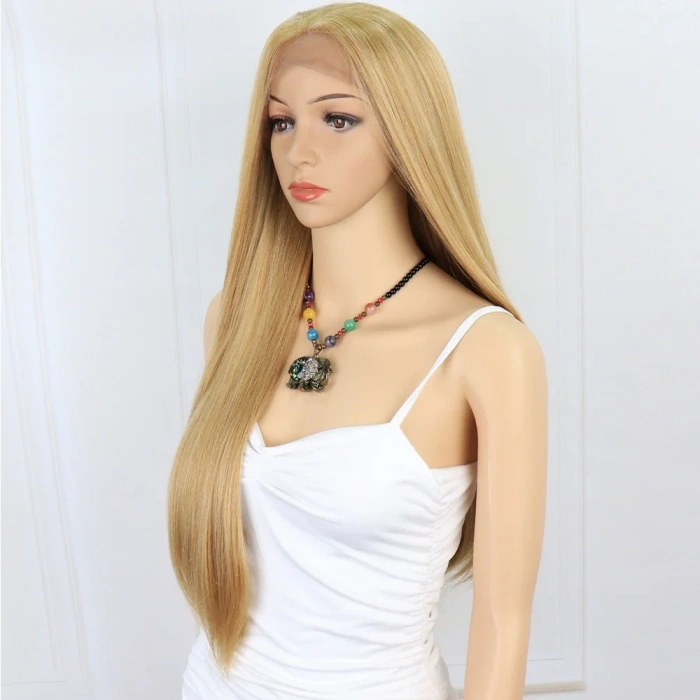 Düz Fiber Sentetik Tül Peruk - Karamel / Platin Röfleli