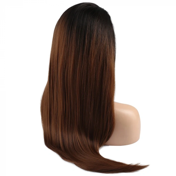 Düz Fiber Sentetik Tül Peruk - Siyah / Karamel Ombreli