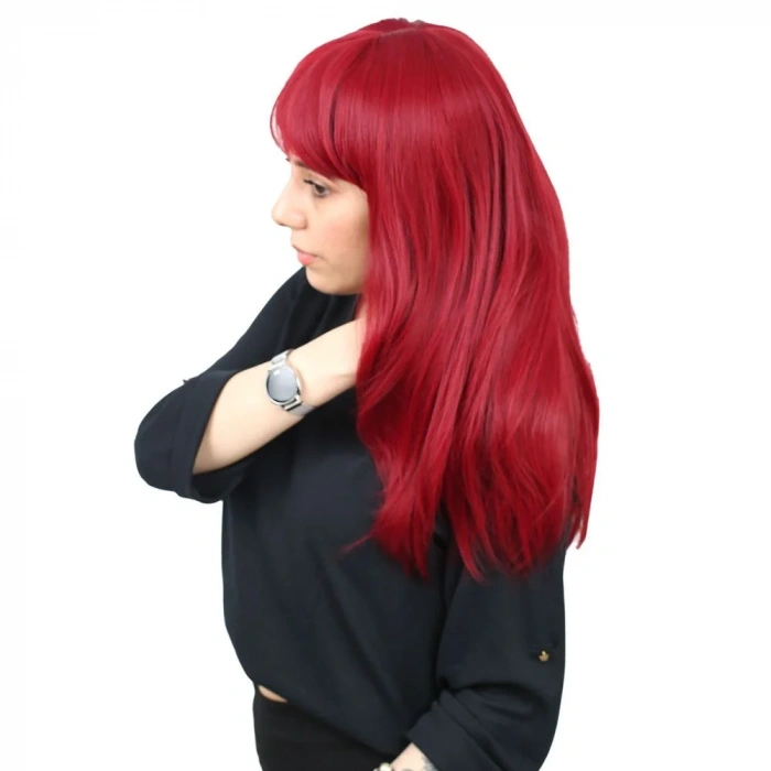 Düz Perçemli Orta Boy Fiber Sentetik Peruk - Kızıl