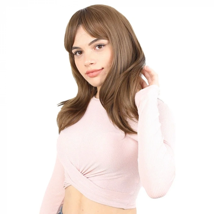 Düz Perçemli Orta Boy Fiber Sentetik Peruk - Kumral