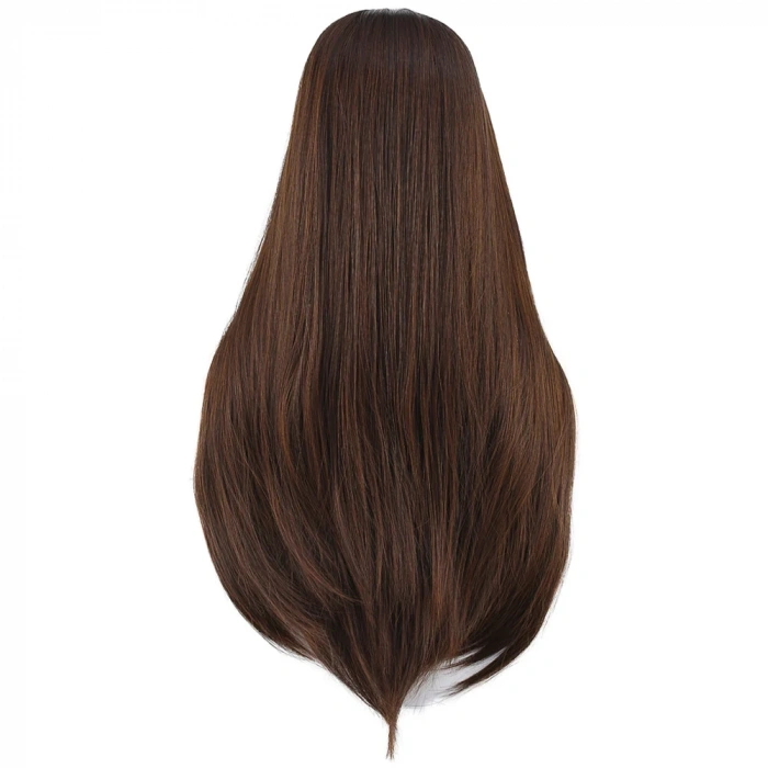 Düz Perçemli Uzun Fiber Sentetik Peruk - Kahve Karamel