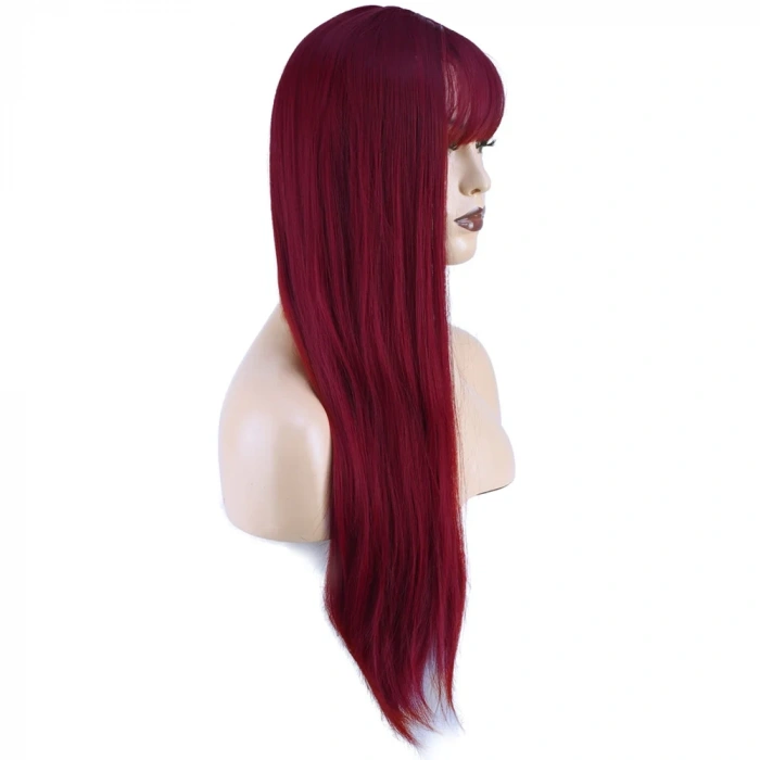 Düz Perçemli Uzun Fiber Sentetik Peruk - Kızıl