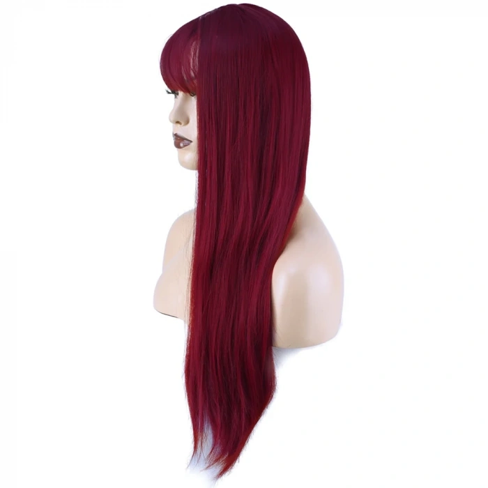Düz Perçemli Uzun Fiber Sentetik Peruk - Kızıl